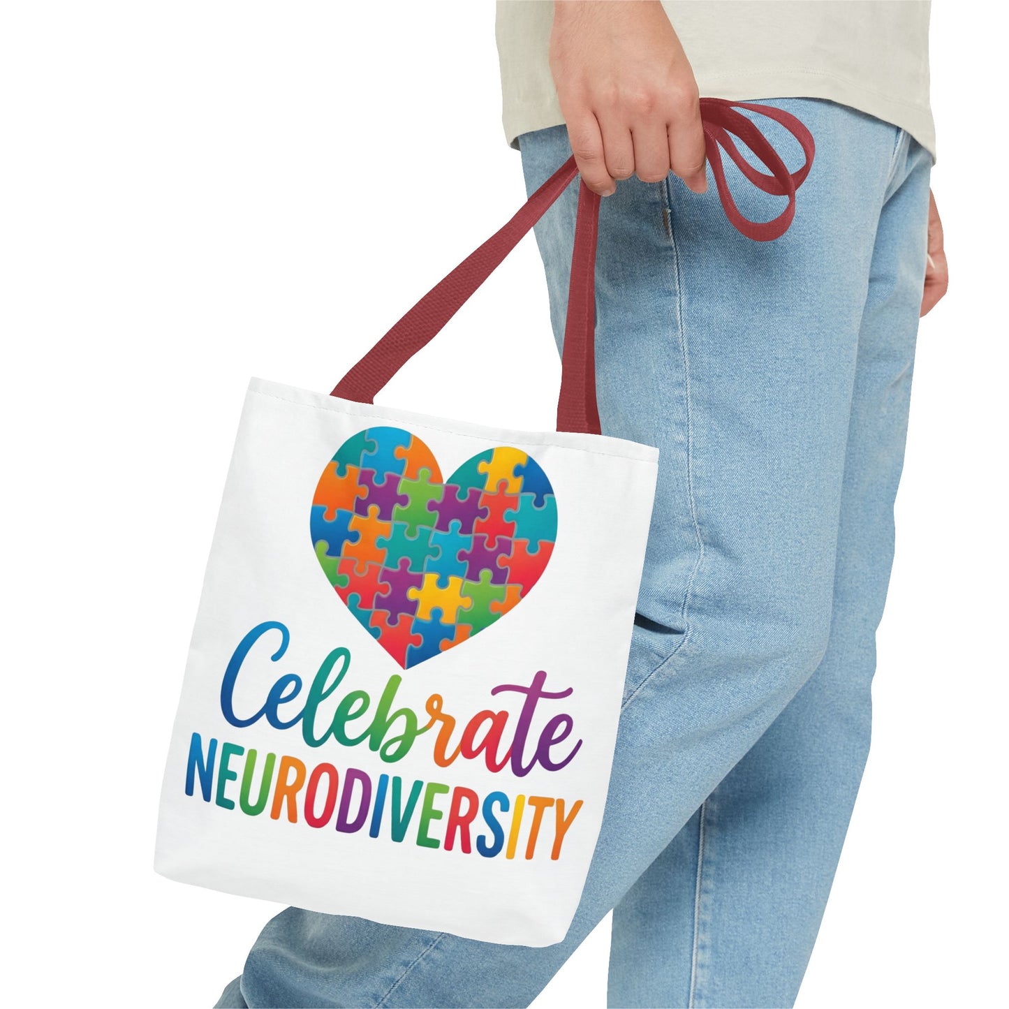 Celebrate Neurodiversity Tote Bag – Rainbow Puzzle Heart Awareness Tote