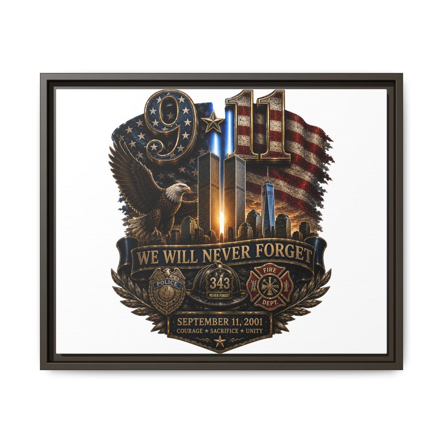 9/11 We Will Never Forget Framed Matte Canvas