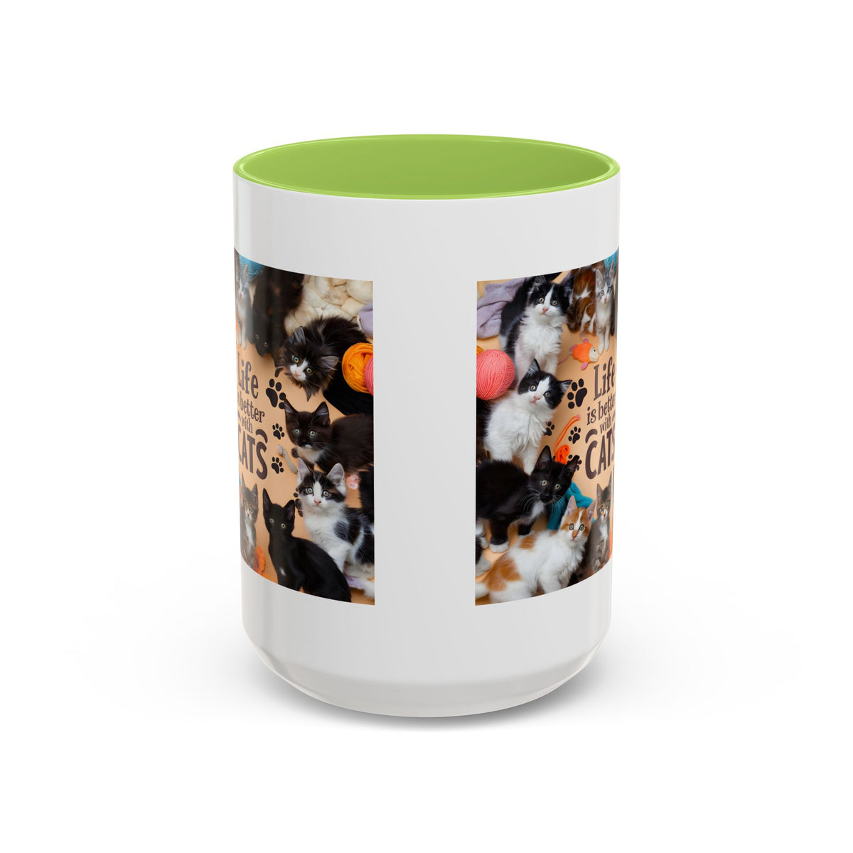 Cat Lover Accent Coffee Mug — “Life Is Better With Cats” 11/15oz