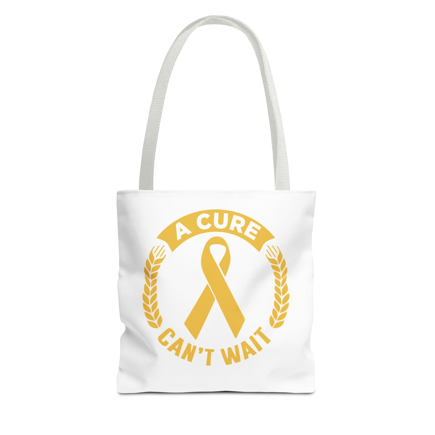A Cure Can’t Wait Gold Ribbon Tote Bag — Cancer Awareness Support Tote