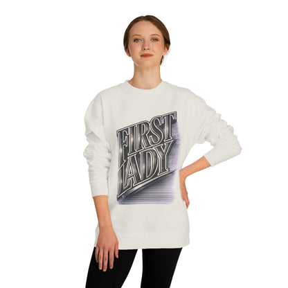 First Lady Graphic Sweatshirt — Retro Metallic Typography Crewneck