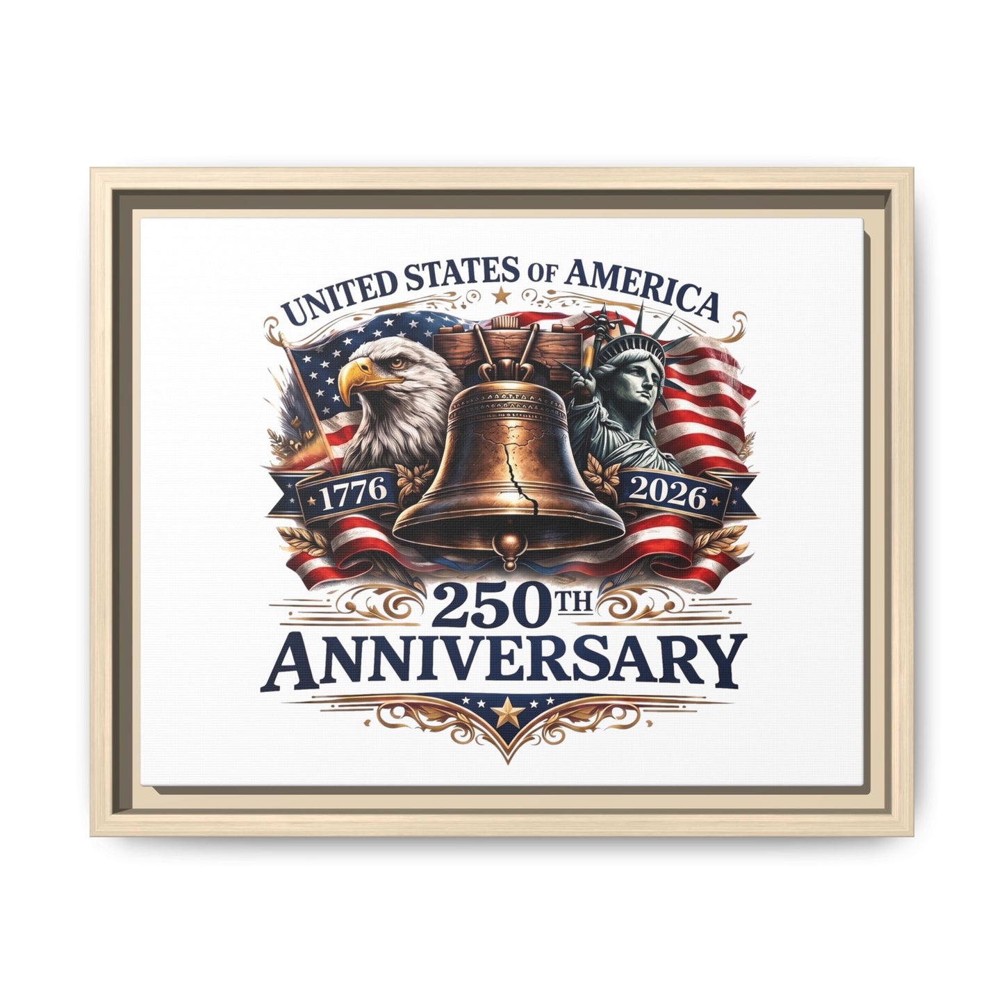 250th Anniversary Framed Canvas - United States of America Patriotic Liberty Bell Print