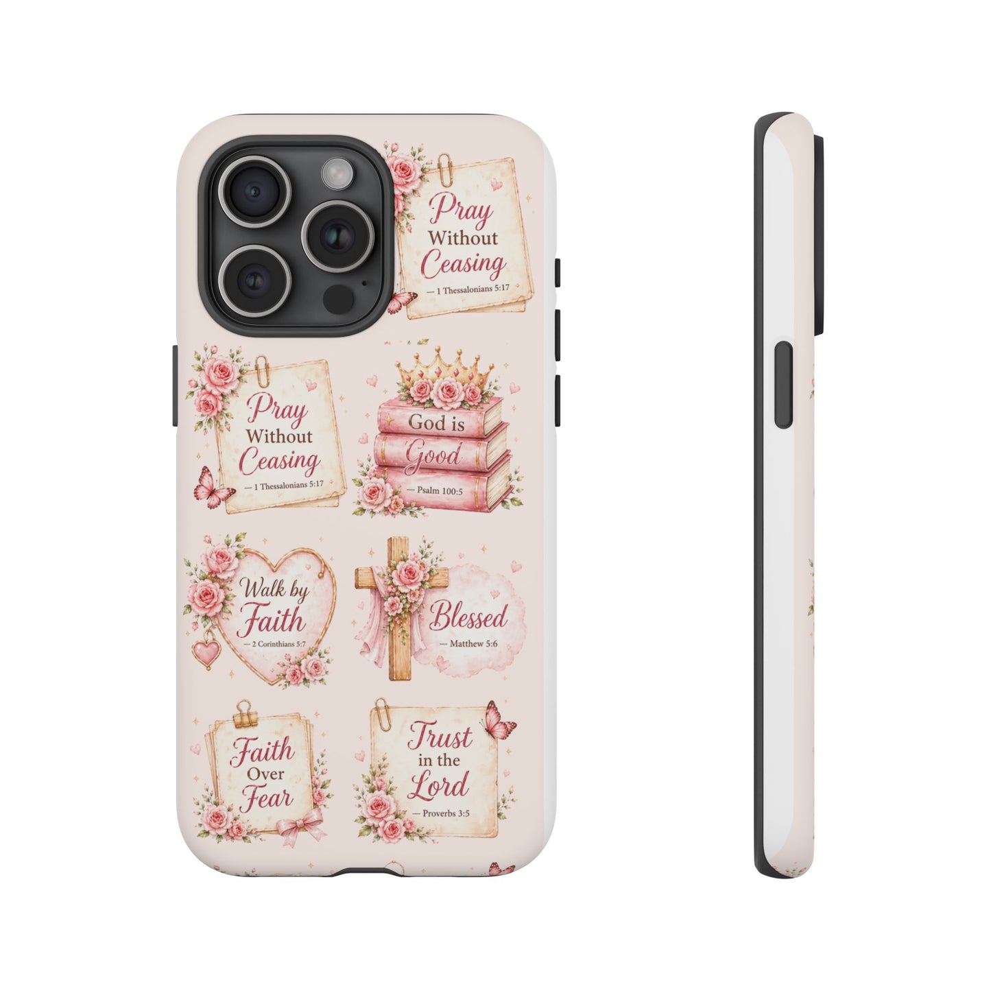 Christian Floral Phone Case — "Pray Without Ceasing" Faith Cross Design
