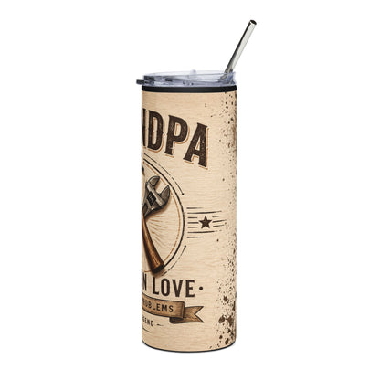 Grandpa Tumbler 20oz – 'Built on Love' Hammer & Wrench Rustic Stainless Steel Travel Cup
