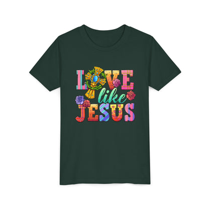 Youth Tee — "Love Like Jesus" Colorful Faith Graphic