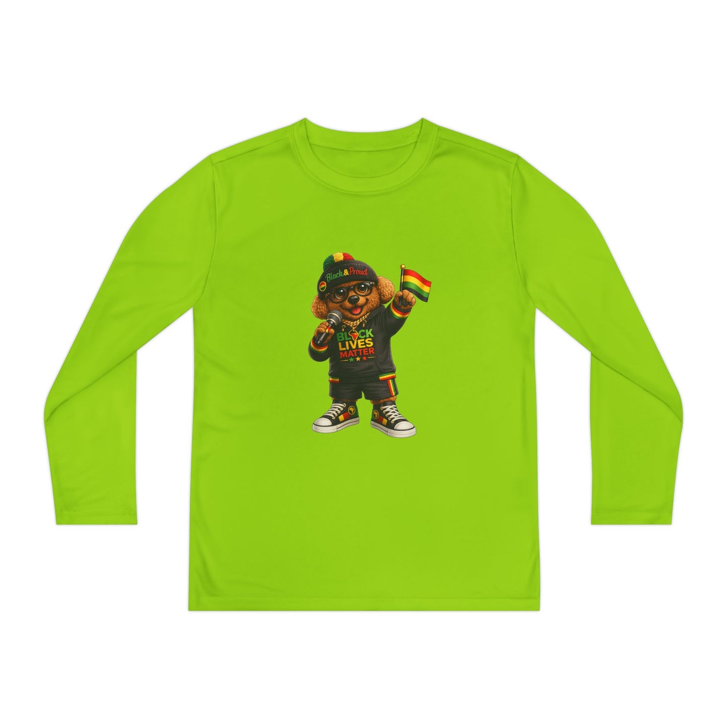 Youth Long Sleeve Tee — Black Lives Matter Kid Graphic with Rasta Flag