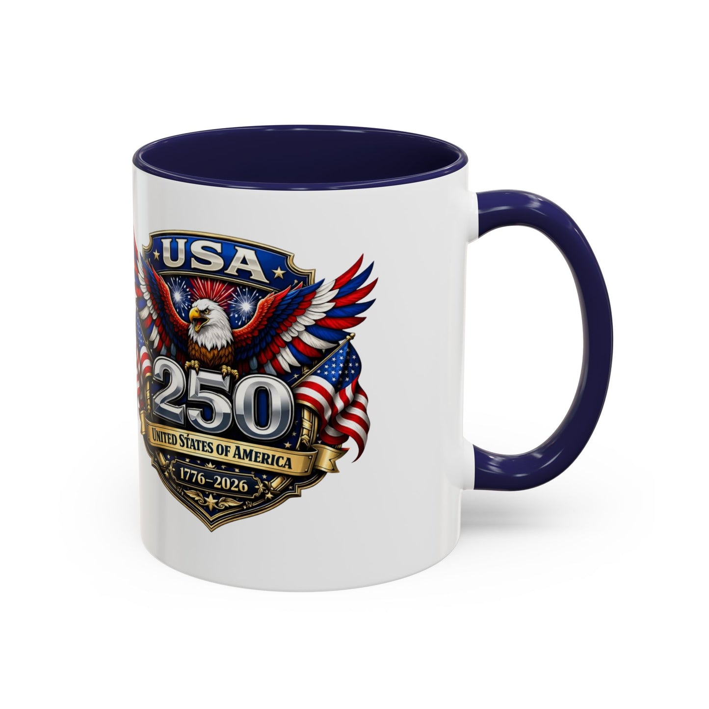 USA 250th Anniversary Accent Coffee Mug – Patriotic Eagle & Flag 1776–2026