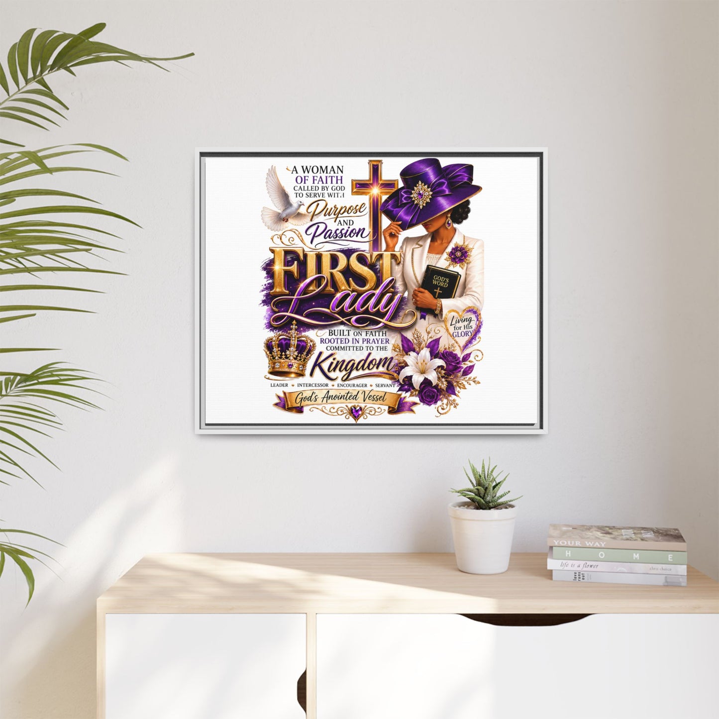 First Lady Faith Wall Art — Framed Matte Canvas (Purple & Gold)