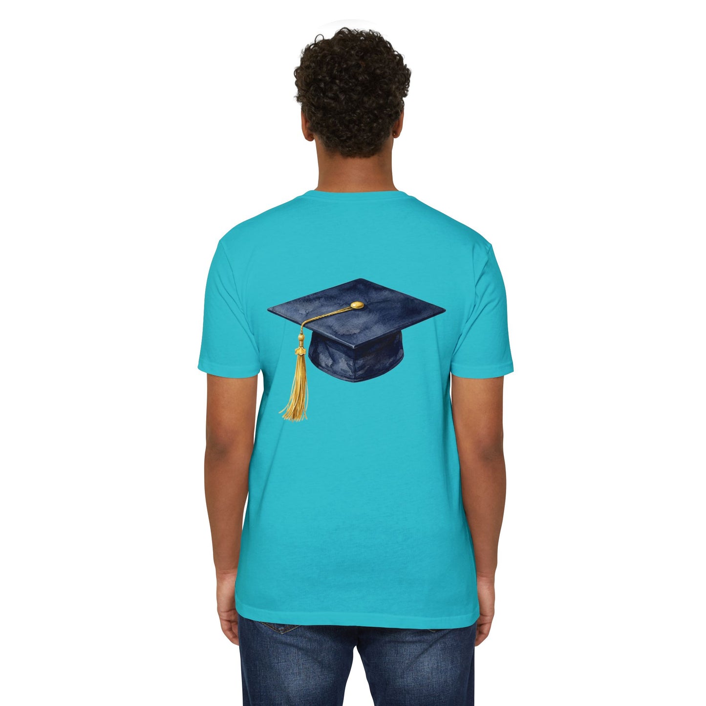 Graduation Cap T-Shirt — Navy Mortarboard with Gold Tassel