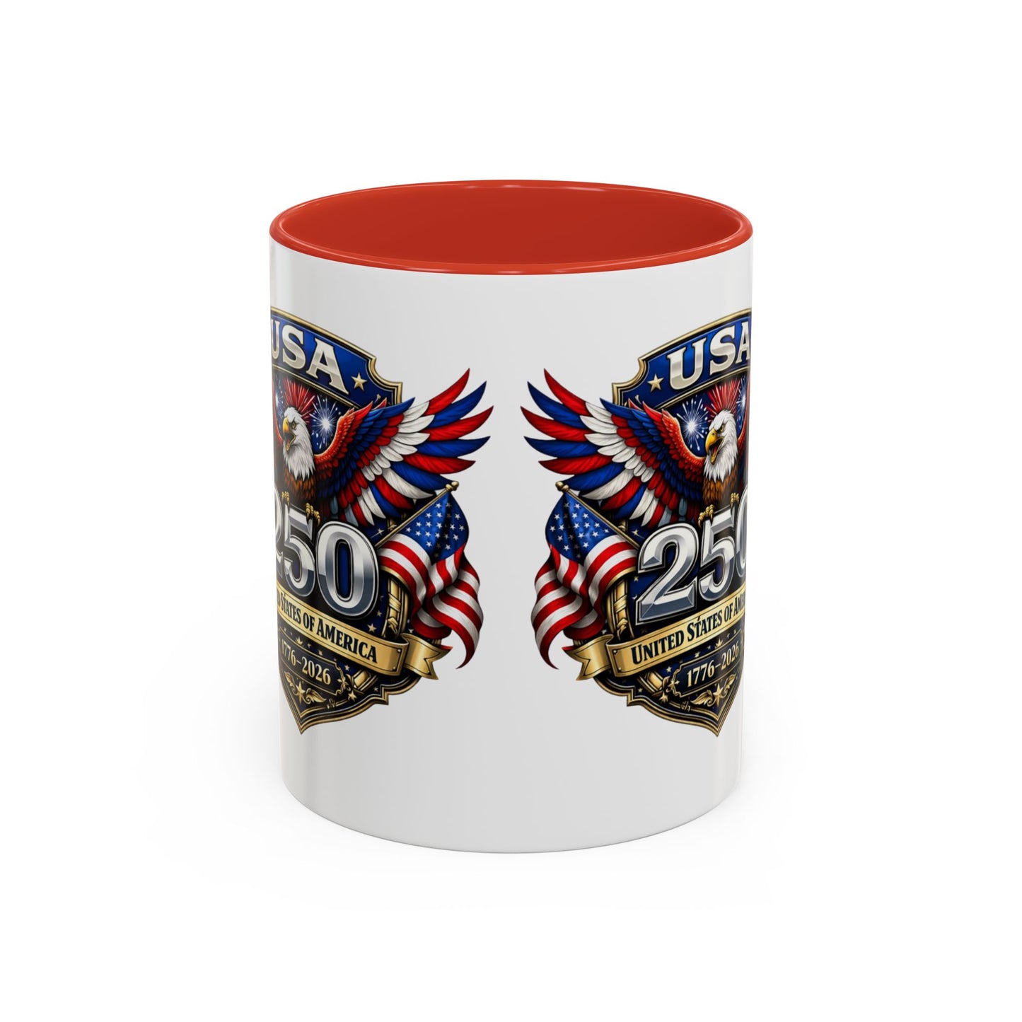 USA 250th Anniversary Accent Coffee Mug – Patriotic Eagle & Flag 1776–2026