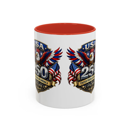 USA 250th Anniversary Accent Coffee Mug – Patriotic Eagle & Flag 1776–2026