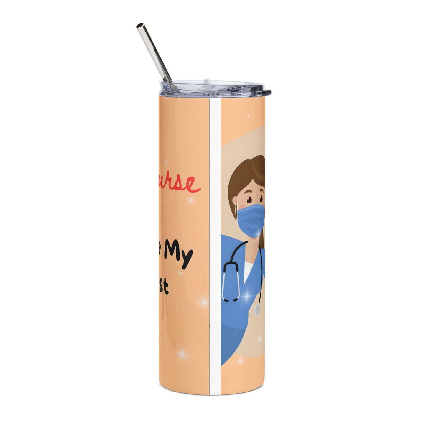 Nurse Appreciation 20oz Stainless Tumbler — Cute Nurse Graphic with Stethoscope & Mask