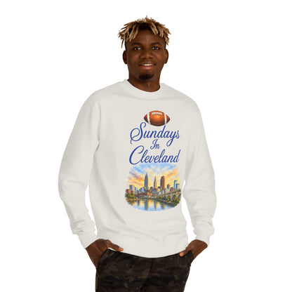 Sundays in Cleveland Football Crewneck Sweatshirt — Cleveland Skyline Game Day Pullover