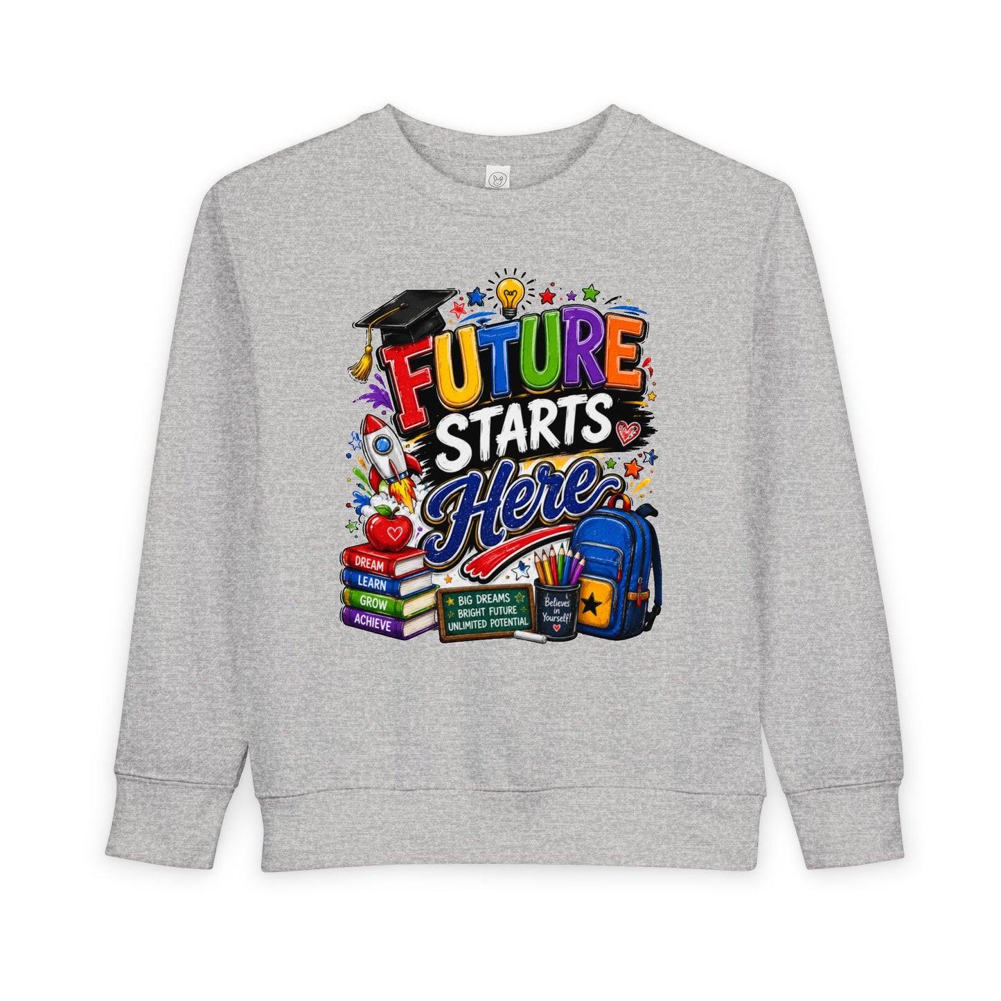 Toddler Sweatshirt — "Future Starts Here" Back-to-School Kids Crewneck
