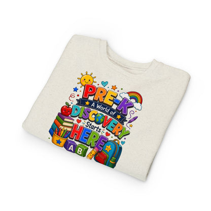 Pre-K Discovery Toddler Sweatshirt — "A World of Discovery Starts Here" Back-to-School