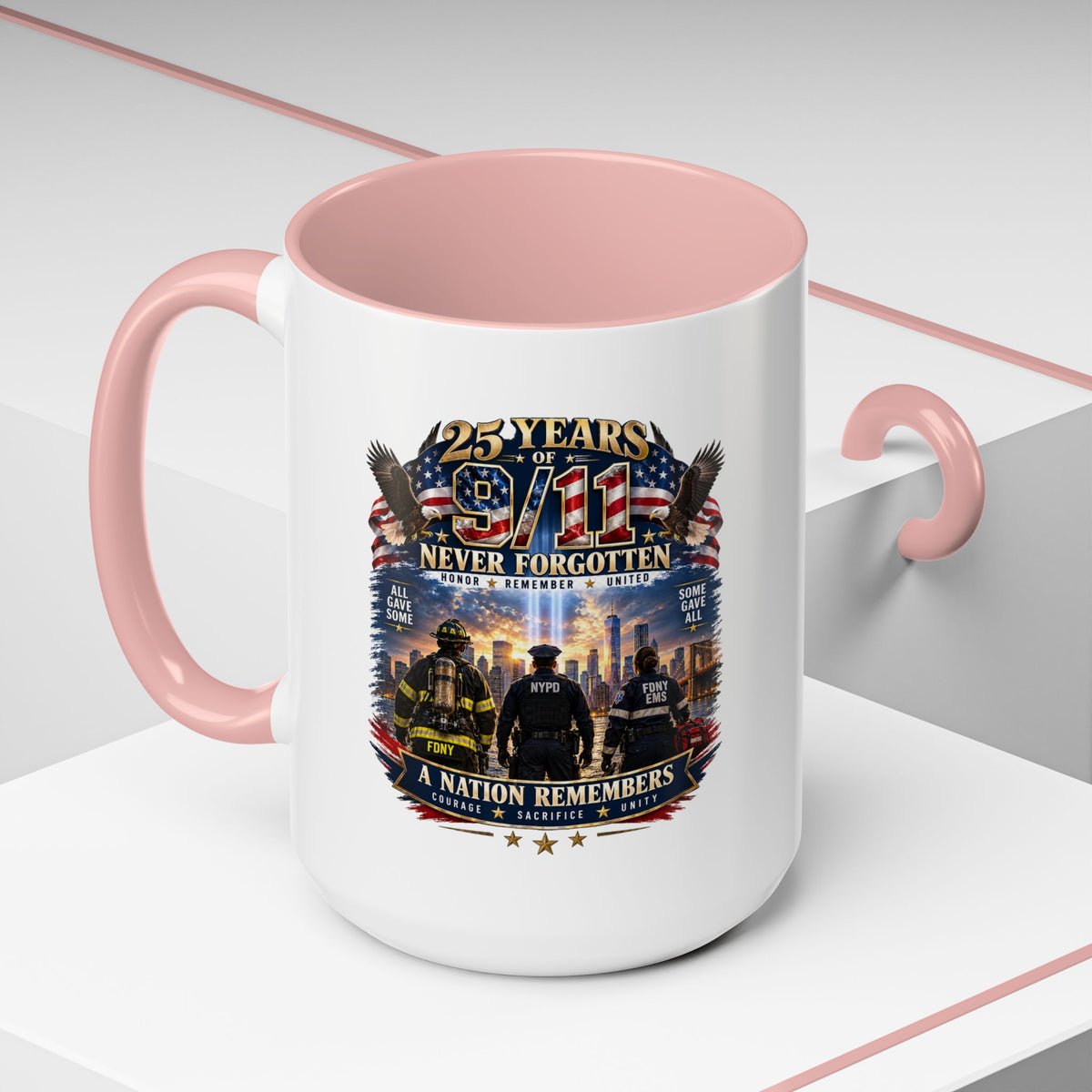 11oz/15oz Coffee Mug — 25 Years of 9/11 Never Forgotten Memorial Design