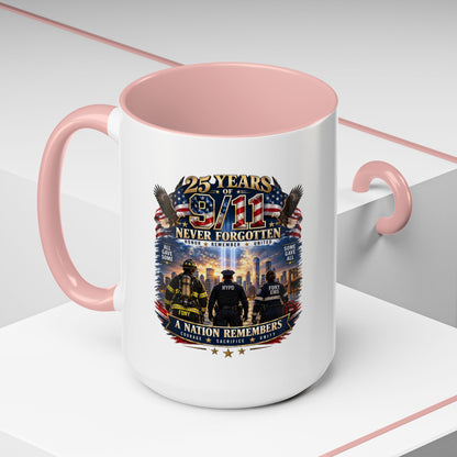 11oz/15oz Coffee Mug — 25 Years of 9/11 Never Forgotten Memorial Design