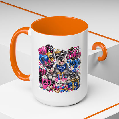 Birthday Wishes Dog Coffee Mug — Cute Paw Print Celebration Mug (11/15oz)
