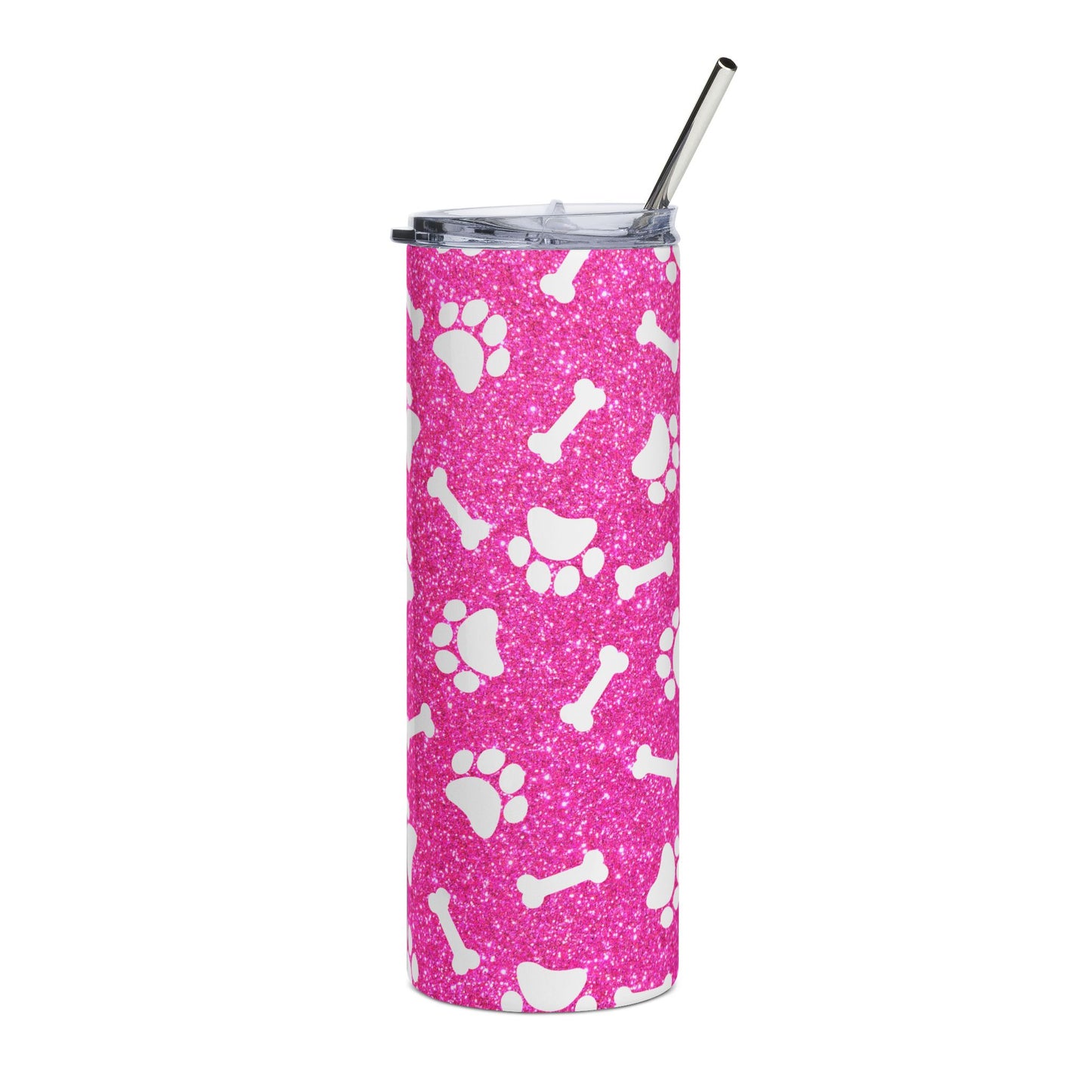 20oz Pink Paw Print Tumbler – Dog Bone & Paw Stainless Steel Travel Cup