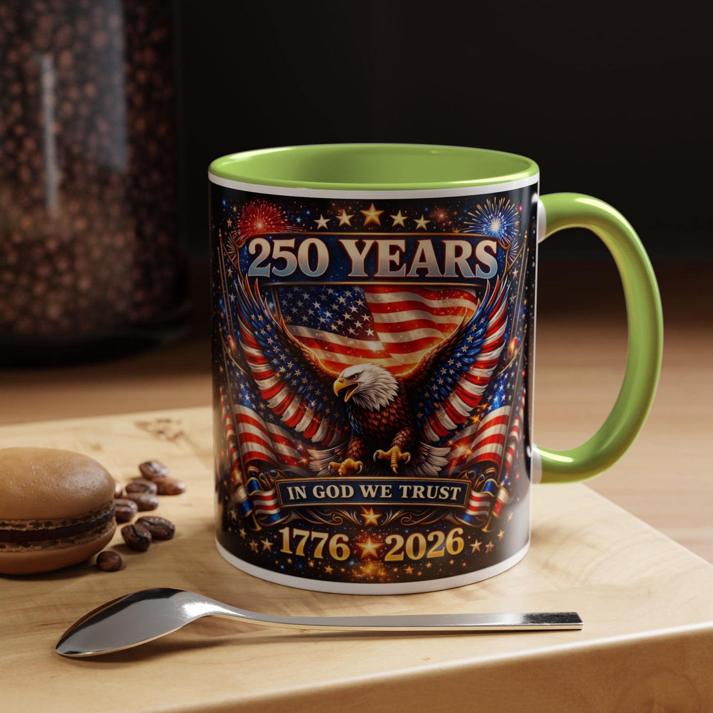 250 Years Patriotic Coffee Mug — In God We Trust 1776–2026