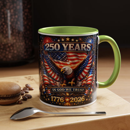 250 Years Patriotic Coffee Mug — In God We Trust 1776–2026