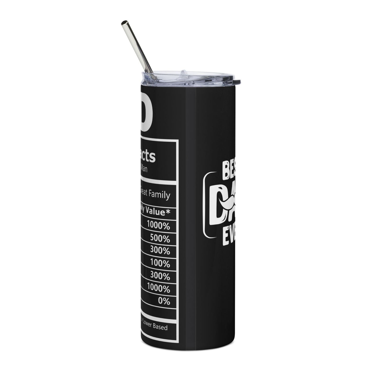 Best Dad Ever Stainless Steel Tumbler — 20oz Travel Cup with 'Nutrition Facts' Design