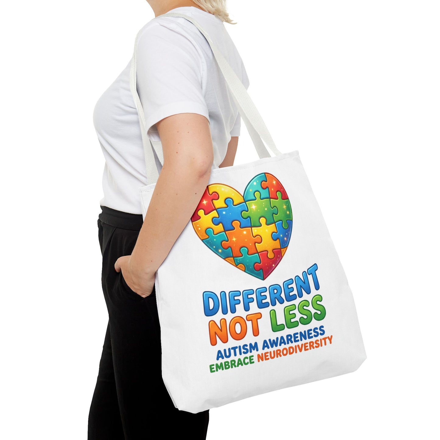 Autism Awareness Tote — "Different Not Less" Puzzle Heart