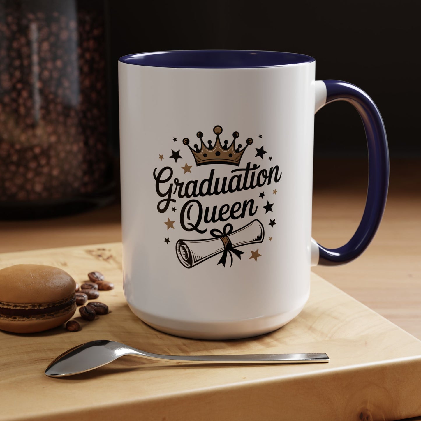 Graduation Queen Accent Coffee Mug — 11/15oz Ceramic Gift with Crown & Diploma Design