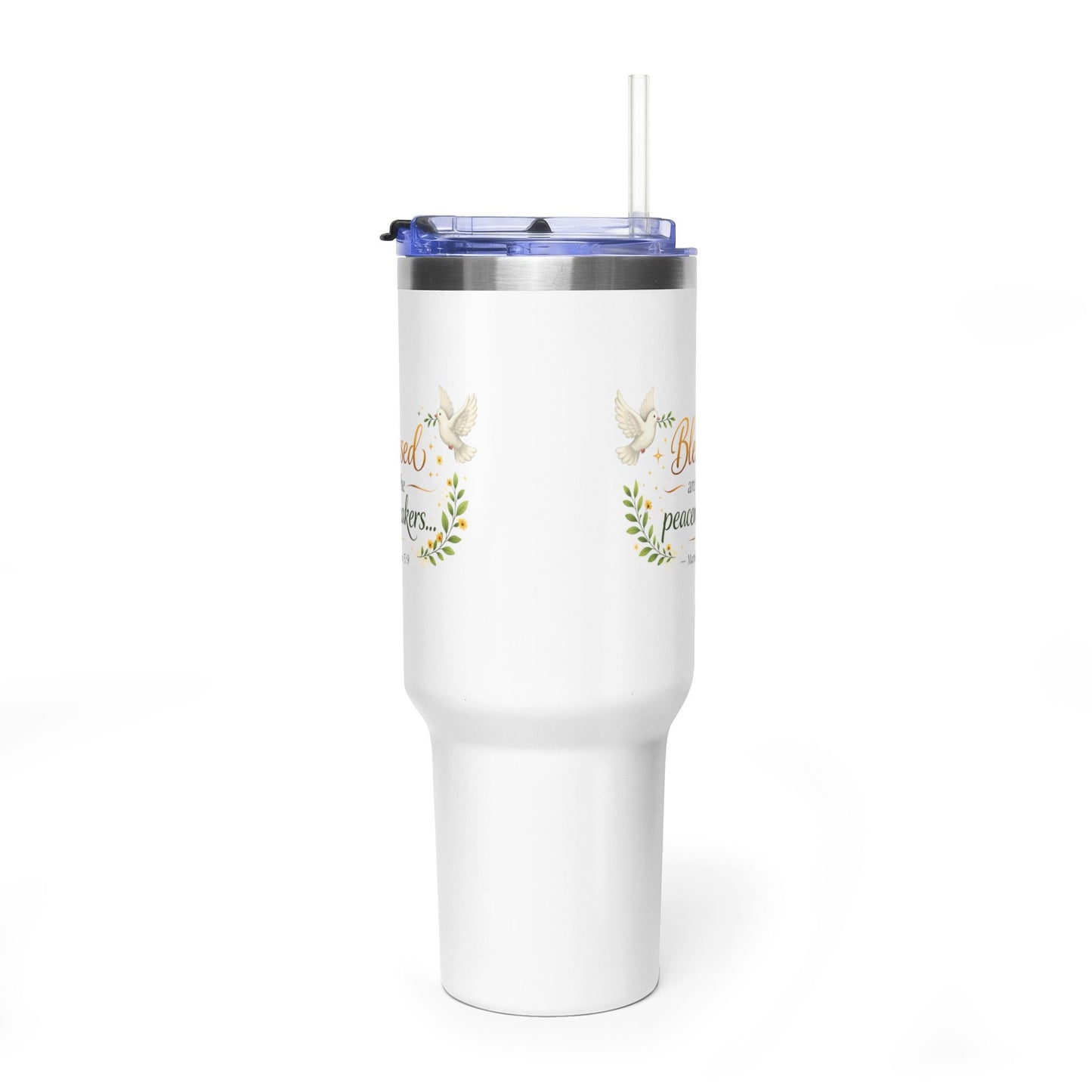 40oz Inspirational Tumbler — "Blessed are the Peacemakers" Floral Vacuum Cup