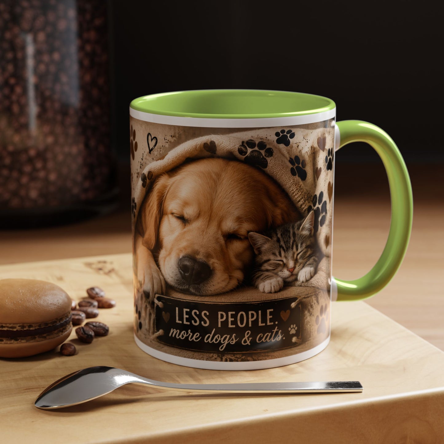 Dog & Cat Coffee Mug - "Less People, More Dogs & Cats" Accent Ceramic Mug