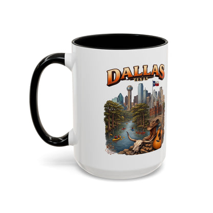 Dallas Skyline Accent Coffee Mug — Texas Souvenir Mug with Guitar & Cityscape