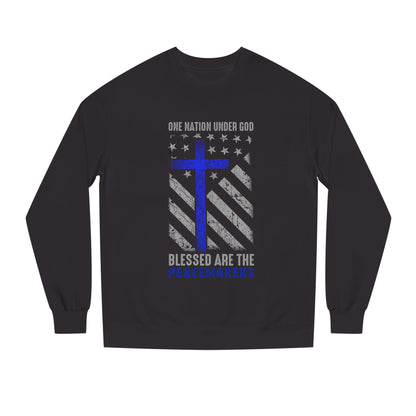 Blessed Are The Peacemakers Crewneck Sweatshirt — One Nation Under God Christian Flag Design