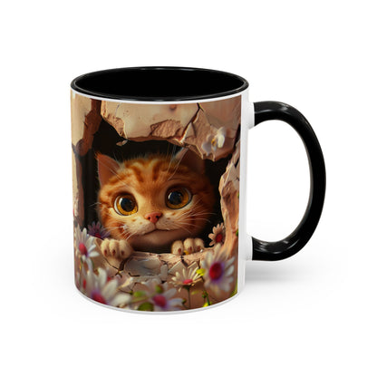 Cute Peekaboo Kitten Accent Coffee Mug — 11/15oz Floral Cat Gift