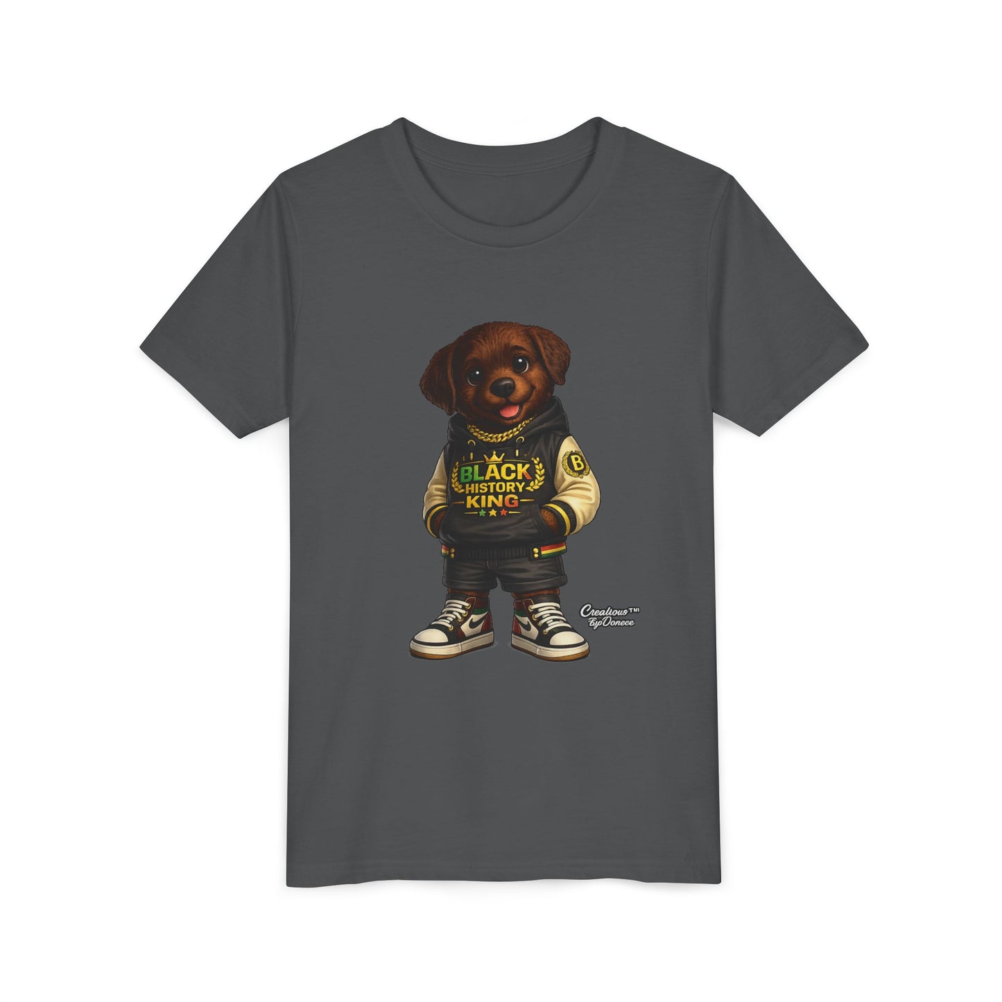 Youth Tee — 'Black History King' Puppy Graphic Shirt
