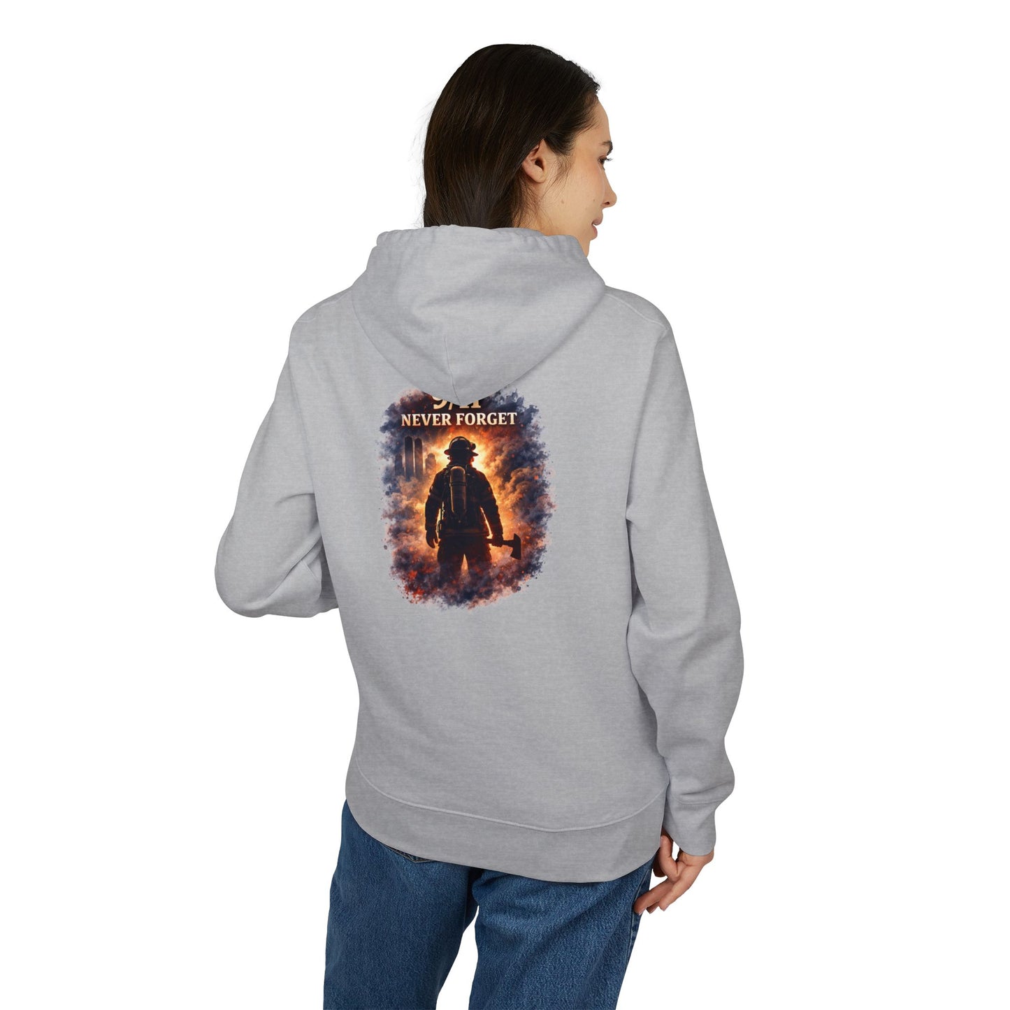 9/11 Never Forget Hoodie — Firefighter Tribute Pullover