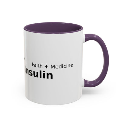 Accent Coffee Mug — “Faith + Medicine: Insulin Saves” Black-Accent Mug (11/15 oz)