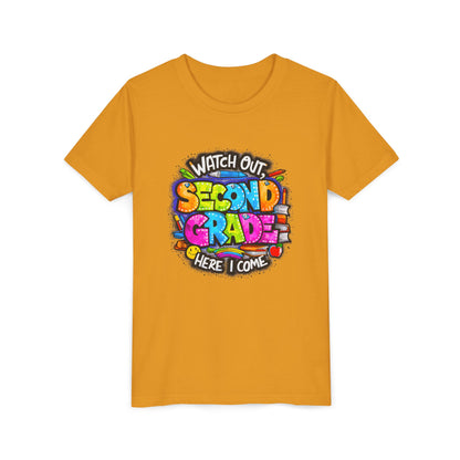 Second Grade Kids Tee - "Watch Out Second Grade Here I Come" Colorful Back-to-School Shirt