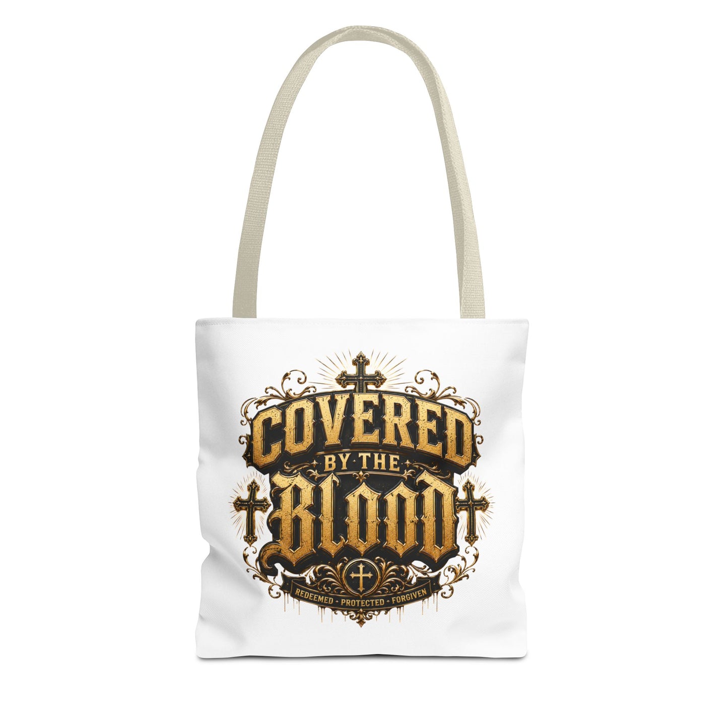 Covered by the Blood Tote Bag — Christian Cross Faith Canvas Tote