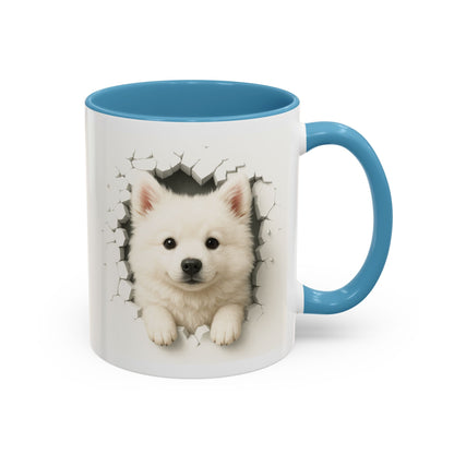 White Samoyed Puppy Accent Coffee Mug — Cute Dog Breakthrough Design (11/15 oz)
