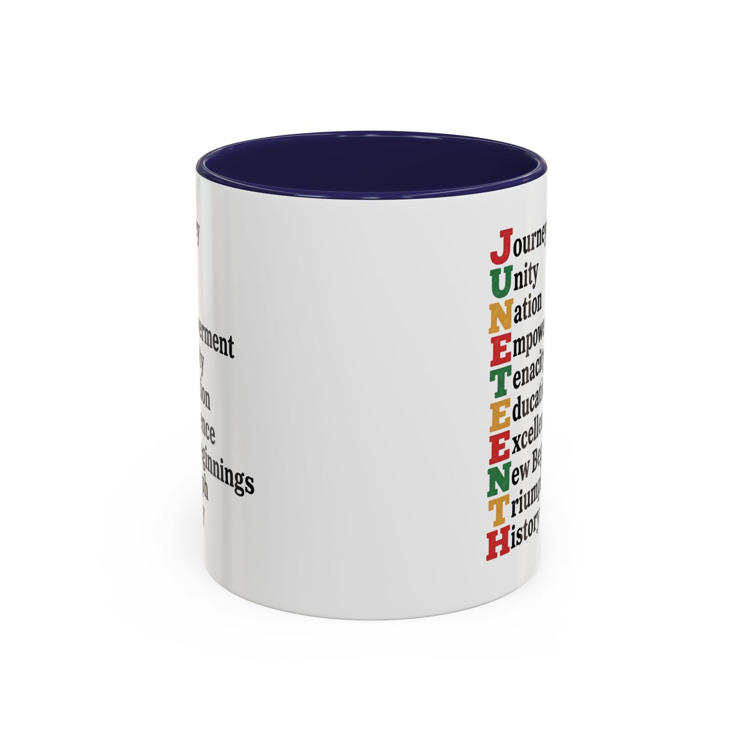 Juneteenth Acronym Accent Coffee Mug – Journey Unity Nation Empowerment (11/15oz)