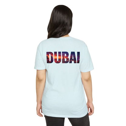 Dubai Cityscape T‑Shirt — Sunset Skyline Text Travel Tee
