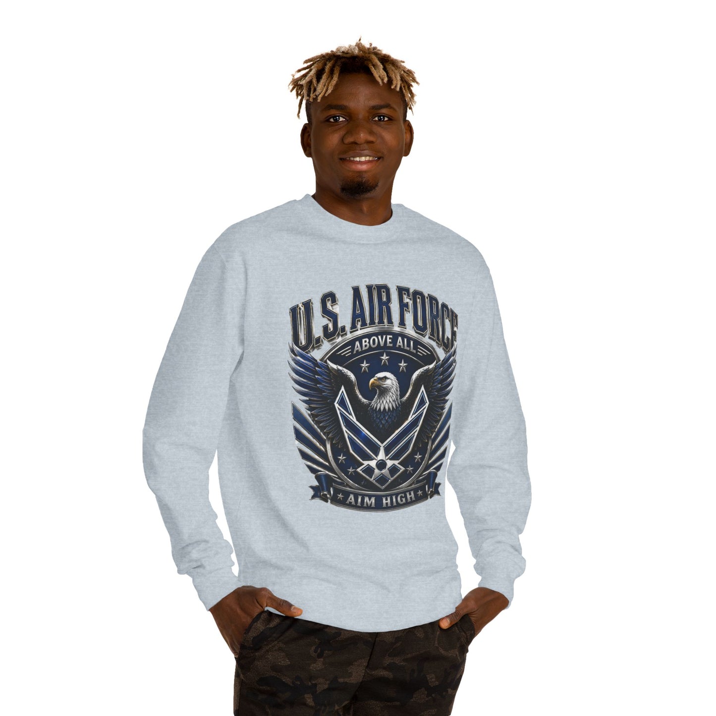U.S. Air Force Crewneck Sweatshirt — "Above All, Aim High" Graphic