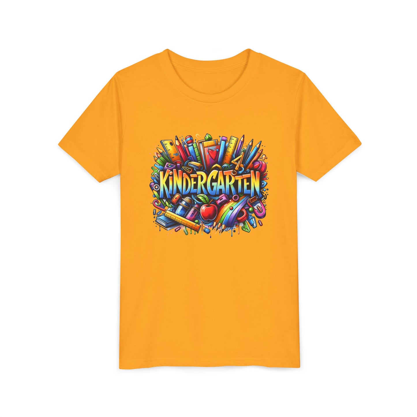 Kindergarten Colorful School Supplies Youth Tee — Back-to-School Kids T-Shirt