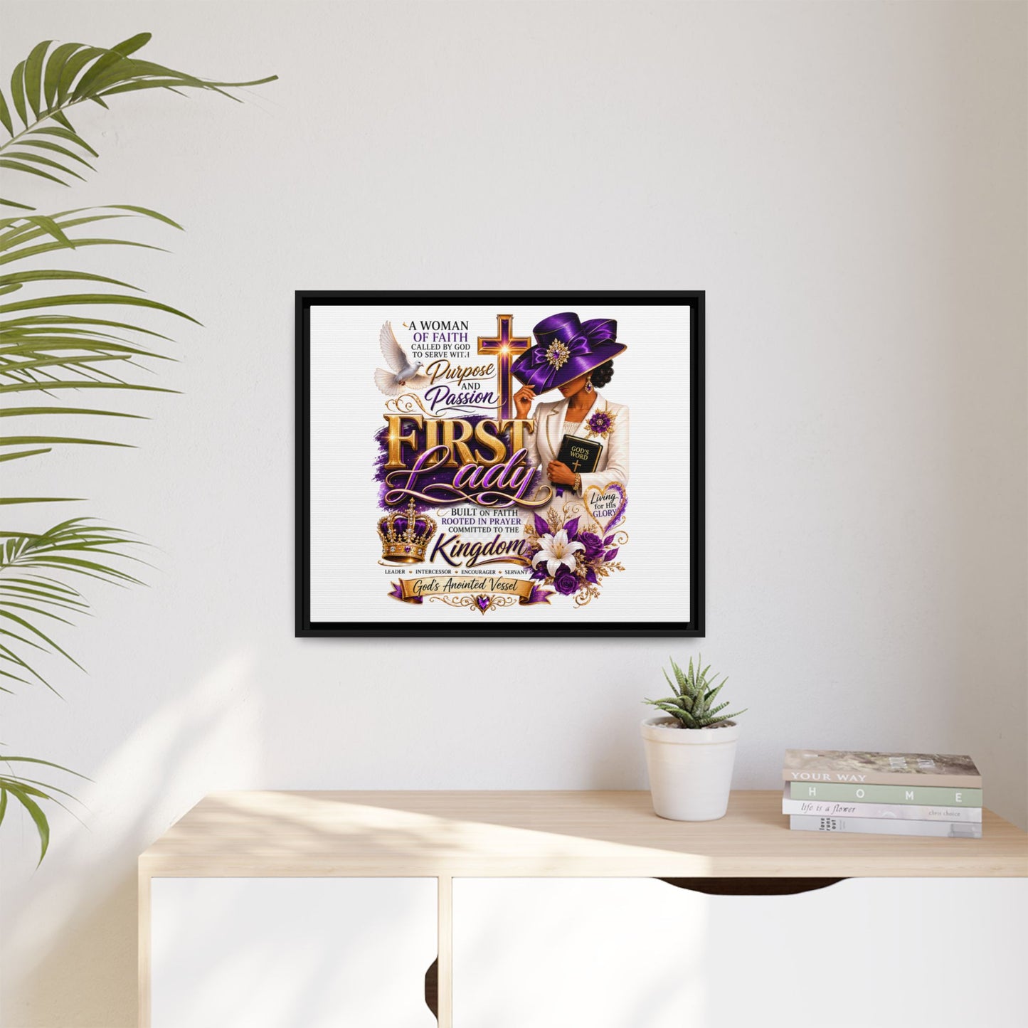 First Lady Faith Wall Art — Framed Matte Canvas (Purple & Gold)