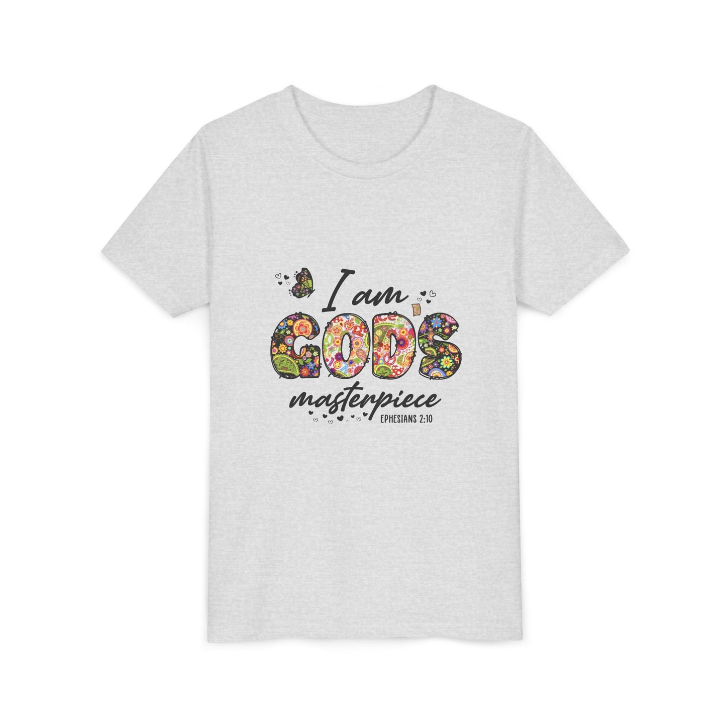 I Am God’s Masterpiece Youth Tee — Floral Christian Inspirational Shirt