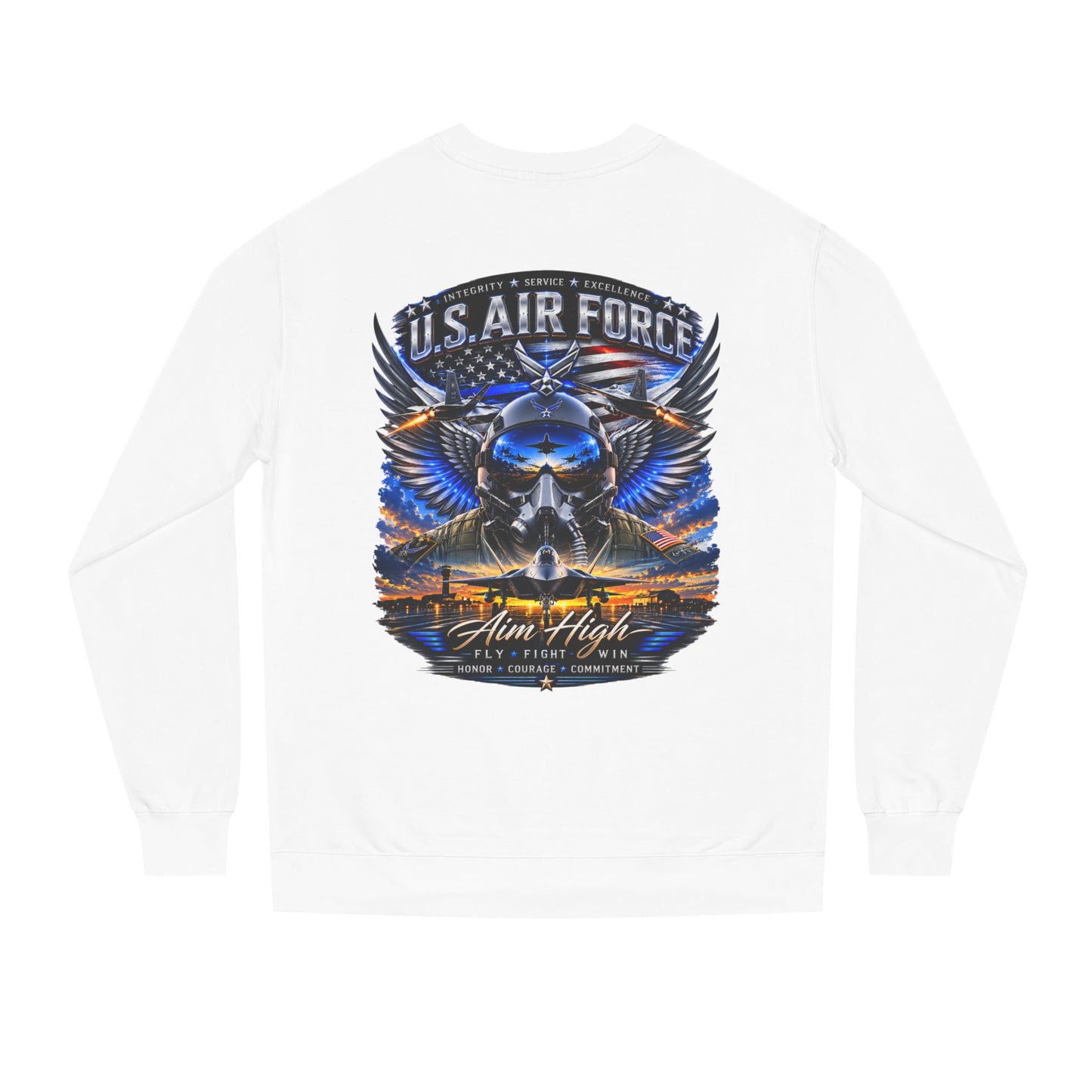 U.S. Air Force Crewneck Sweatshirt — "Aim High" Fighter Jet Graphic