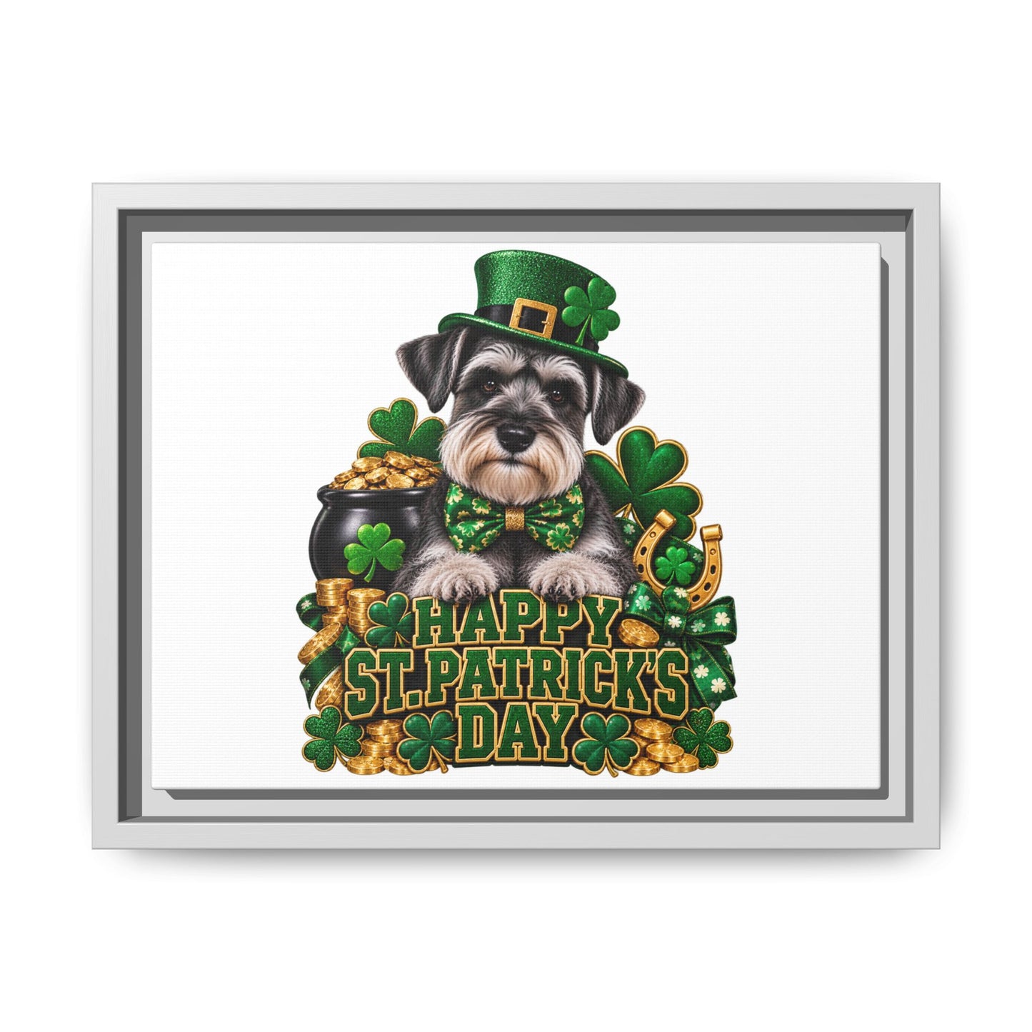 Happy St. Patrick’s Day Schnauzer Framed Canvas