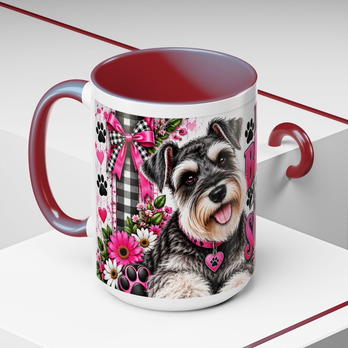 Life Is Better With A Miniature Schnauzer Accent Coffee Mug — Pink Paw Print Dog Lover Gift (11/15oz)