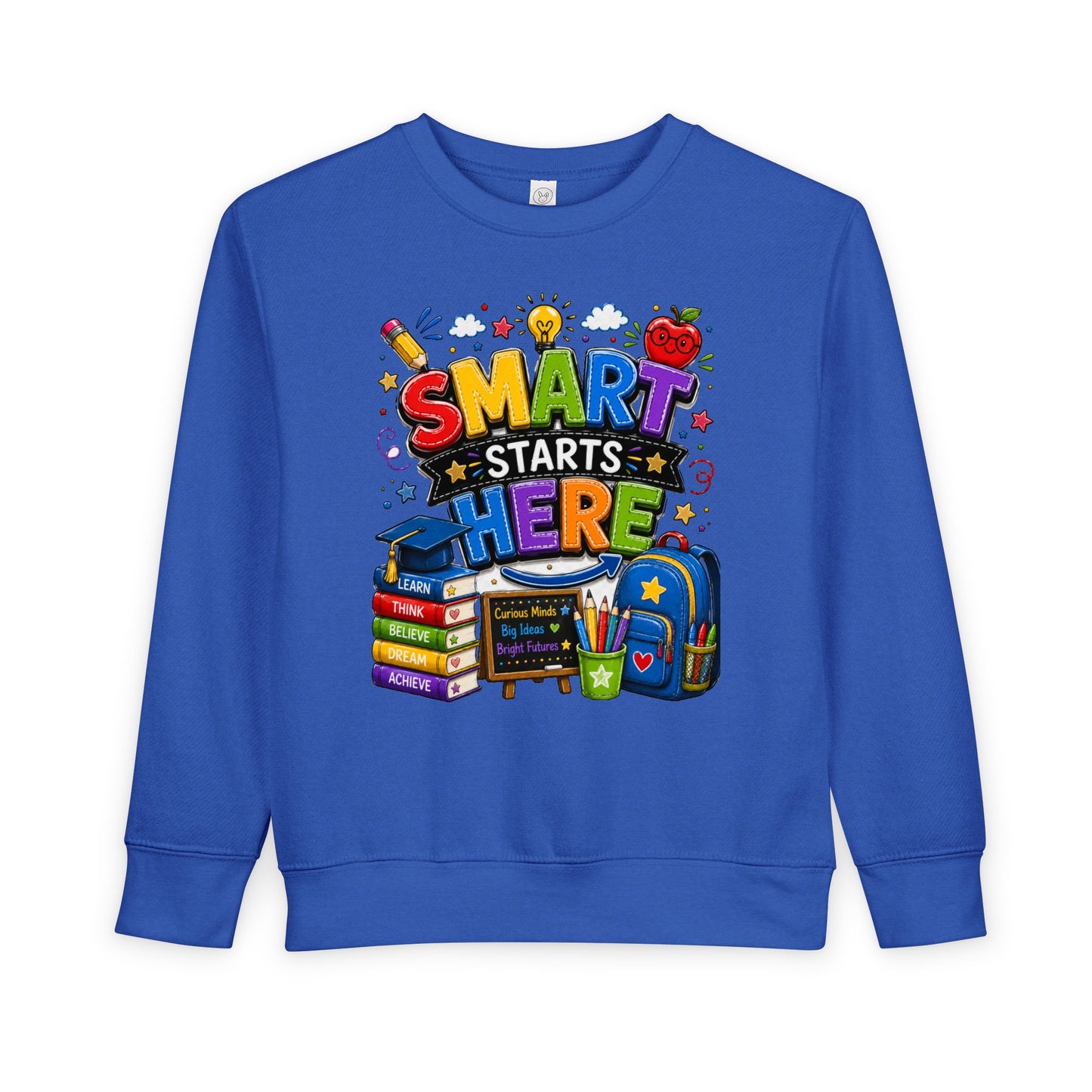 Toddler Sweatshirt — "Smart Starts Here" Back-to-School Kids Crewneck