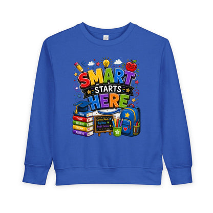 Toddler Sweatshirt — "Smart Starts Here" Back-to-School Kids Crewneck